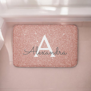 Roze Rose Gold Glitter Sparkle Monogram Badmat