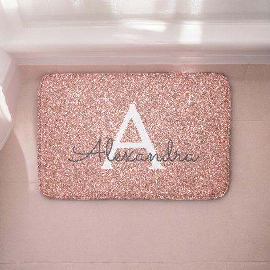 Roze Rose Gold Glitter Sparkle Monogram Badmat