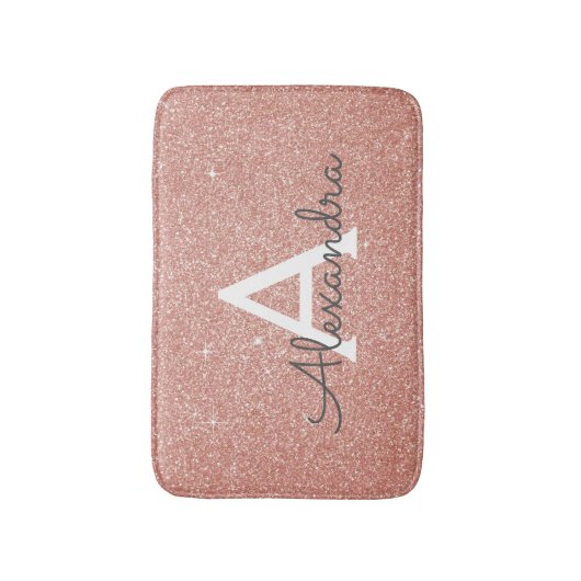 Roze Rose Gold Glitter Sparkle Monogram Badmat (Voorkant Verticaal)