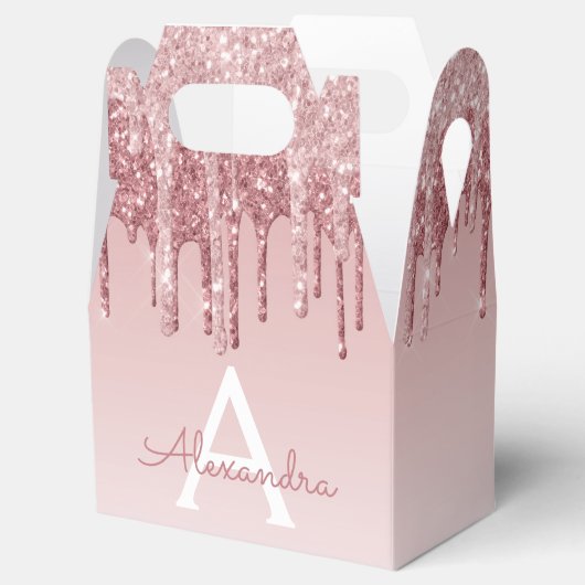 Roze Rose Gold Glitter & Sparkle Monogram Bedankdoosjes (Geopend)