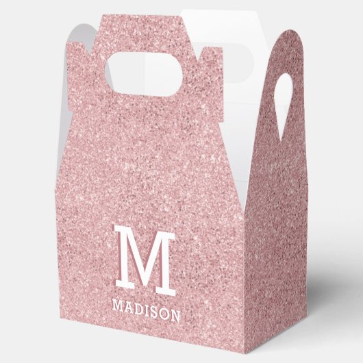 Roze Rose Gold Glitter & Sparkle Monogram Bedankdoosjes (Geopend)