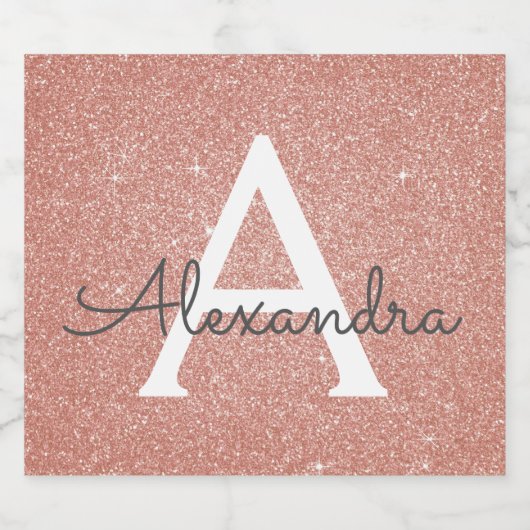 Roze Rose Gold Glitter & Sparkle Monogram Bier Etiket (Enkel label)