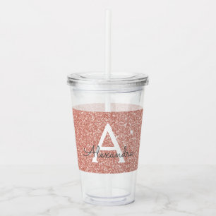 Roze Rose Gold Glitter & Sparkle Monogram Birthday Acryl Drinkbeker