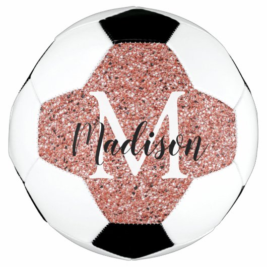 Roze Rose Gold Glitter Sparkle Monogram Girl's Voetbal (Voorkant)