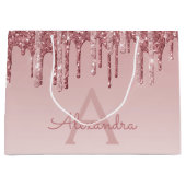 Roze Rose Gold Glitter & Sparkle Monogram Groot Cadeauzakje (Voorkant)