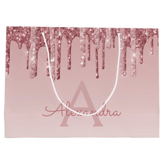 Roze Rose Gold Glitter & Sparkle Monogram Groot Cadeauzakje (Achterkant)