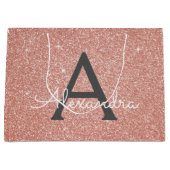 Roze Rose Gold Glitter & Sparkle Monogram Groot Cadeauzakje (Voorkant)
