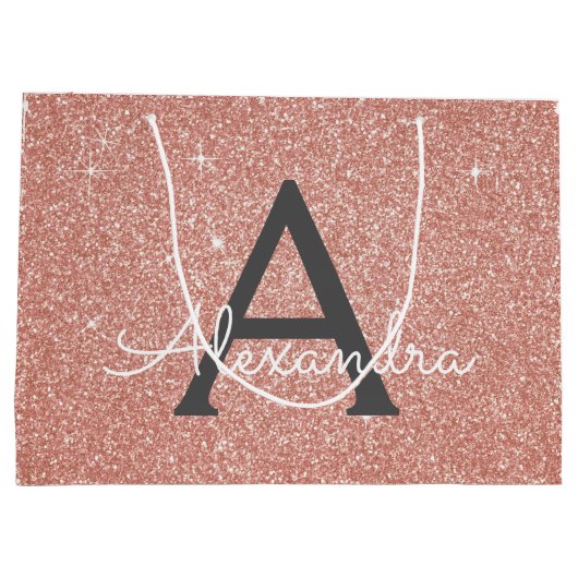Roze Rose Gold Glitter & Sparkle Monogram Groot Cadeauzakje (Achterkant)