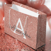 Roze Rose Gold Glitter & Sparkle Monogram Groot Cadeauzakje