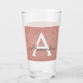 Roze Rose Gold Glitter & Sparkle Monogram Huwelijk Glas (Achterkant)