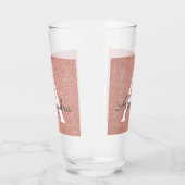 Roze Rose Gold Glitter & Sparkle Monogram Huwelijk Glas (Rechts)