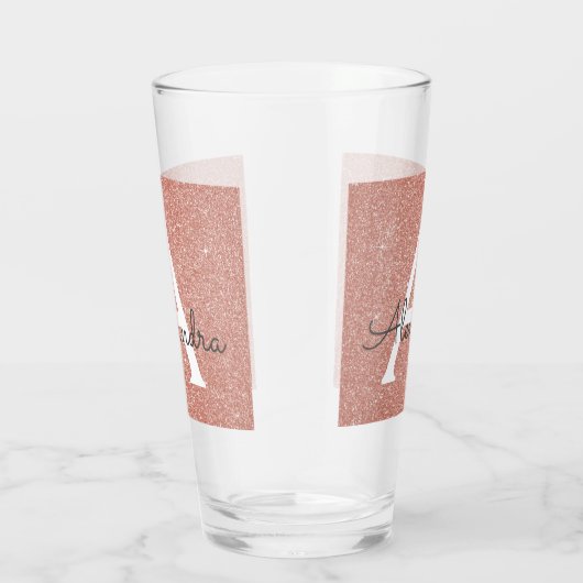 Roze Rose Gold Glitter & Sparkle Monogram Huwelijk Glas (Rechts)