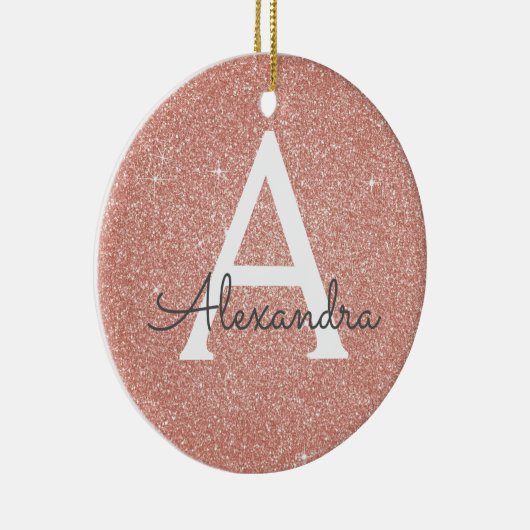 Roze Rose Gold Glitter & Sparkle Monogram Keramisch Ornament (Rechts)