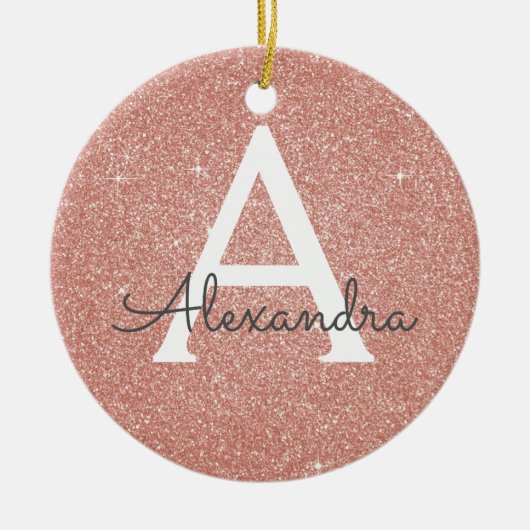 Roze Rose Gold Glitter & Sparkle Monogram Keramisch Ornament (Voorkant)