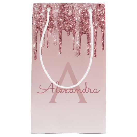 Roze Rose Gold Glitter & Sparkle Monogram Klein Cadeauzakje (Voorkant)