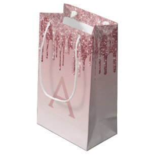 Roze Rose Gold Glitter & Sparkle Monogram Klein Cadeauzakje