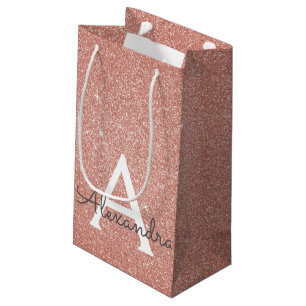 Roze Rose Gold Glitter & Sparkle Monogram Klein Cadeauzakje