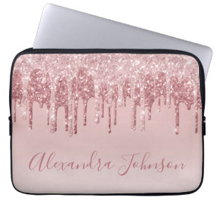 Roze Rose Gold Glitter Sparkle Monogram Laptop Sleeve