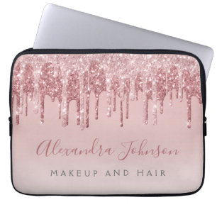 Roze Rose Gold Glitter Sparkle Monogram Laptop Sleeve