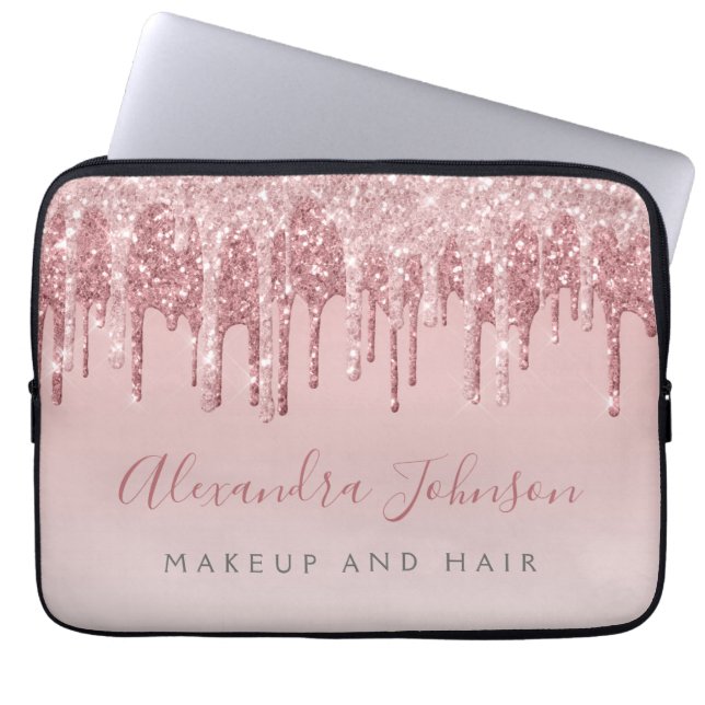 Roze Rose Gold Glitter Sparkle Monogram Laptop Sleeve (Voorkant)