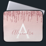 Roze Rose Gold Glitter Sparkle Monogram Laptop Sleeve<br><div class="desc">Blush Pink - Roos Gold Faux Dripping Glitter en Sparkle Elegant Monogram Girly Schattige Laptop Computer Hoesje of Sleeve. Dit hoesje kan worden aangepast om uw handtekening script naam op te nemen.</div>