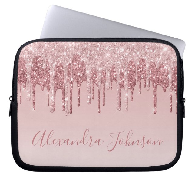 Roze Rose Gold Glitter Sparkle Monogram Laptop Sleeve (Voorkant)