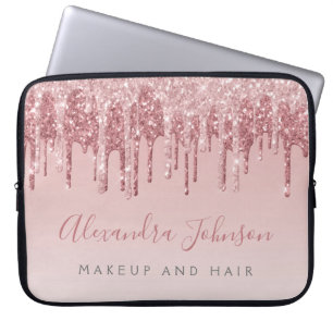 Roze Rose Gold Glitter Sparkle Monogram Laptop Sleeve