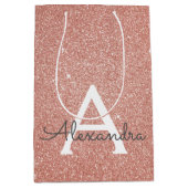 Roze Rose Gold Glitter & Sparkle Monogram Medium Cadeauzakje (Voorkant)