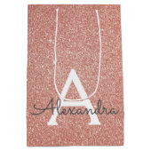 Roze Rose Gold Glitter & Sparkle Monogram Medium Cadeauzakje (Achterkant)