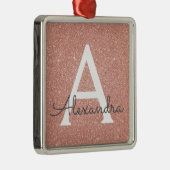 Roze Rose Gold Glitter & Sparkle Monogram Metalen Ornament (Rechts)