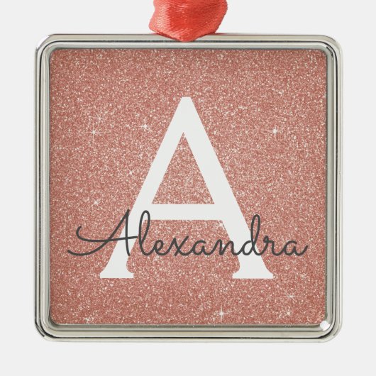 Roze Rose Gold Glitter & Sparkle Monogram Metalen Ornament (Voorkant)
