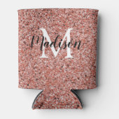 Roze Rose Gold Glitter Sparkle Monogram Naam Blikjeskoeler (Voorkant)