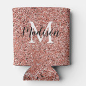 Roze Rose Gold Glitter Sparkle Monogram Naam Blikjeskoeler (Achterkant)
