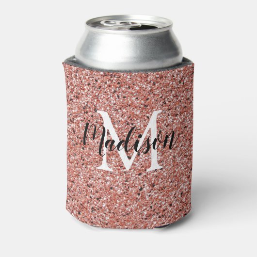 Roze Rose Gold Glitter Sparkle Monogram Naam Blikjeskoeler (Blikje Achterkant)