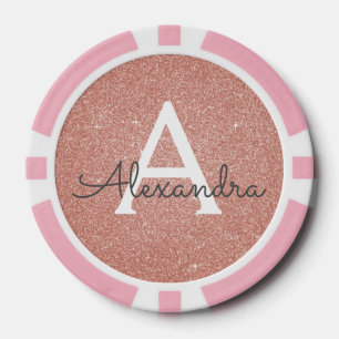 Roze Rose Gold Glitter & Sparkle Monogram Poker Chips