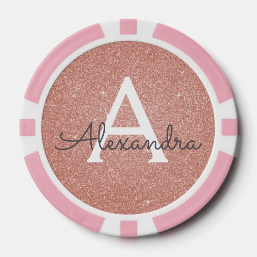 Roze Rose Gold Glitter & Sparkle Monogram Poker Chips (Voorkant)