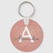 Roze Rose Gold Glitter & Sparkle Monogram Sleutelhanger (Voorkant)