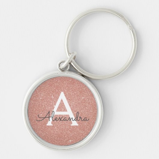 Roze Rose Gold Glitter & Sparkle Monogram Sleutelhanger (Voorkant)