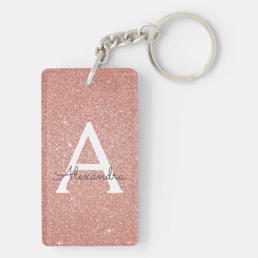 Roze Rose Gold Glitter & Sparkle Monogram Sleutelhanger (achterkant)
