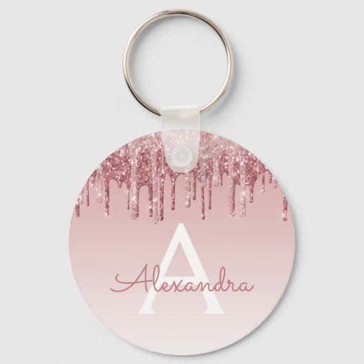 Roze Rose Gold Glitter & Sparkle Monogram Sleutelhanger (Voorkant)