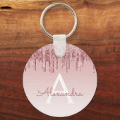 Roze Rose Gold Glitter & Sparkle Monogram Sleutelhanger (Voorkant)