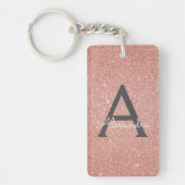 Roze Rose Gold Glitter & Sparkle Monogram Sleutelhanger (Voorkant)