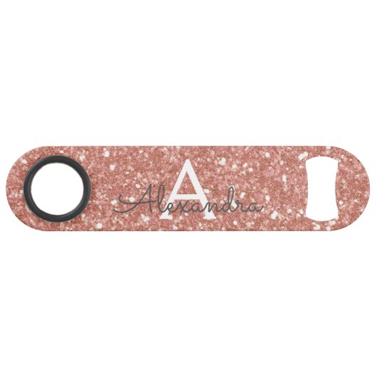 Roze Rose Gold Glitter & Sparkle Monogram Speed Flessenopener (Voorkant (Horizontaal))