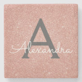 Roze Rose Gold Glitter & Sparkle Monogram Stenen Onderzetter (Voorkant)
