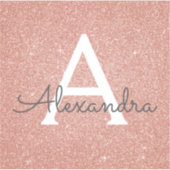 Roze Rose Gold Glitter & Sparkle Monogram Sticker (Voorkant)