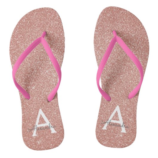 Roze Rose Gold Glitter & Sparkle Monogram Teenslippers (Voetbed)