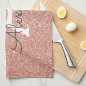 Roze Rose Gold Glitter & Sparkle Monogram Theedoek (Quarter Fold)