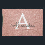 Roze Rose Gold Glitter & Sparkle Monogram Theedoek<br><div class="desc">Roze Rose Gold Faux Glitter en Sparkle Elegant Handdoeken. Deze handdoeken kunnen worden aangepast om uw initiaal en voornaam op te nemen.</div>