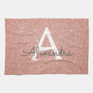 Roze Rose Gold Glitter & Sparkle Monogram Theedoek