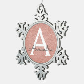 Roze Rose Gold Glitter & Sparkle Monogram Tin Sneeuwvlok Ornament (Rechts)